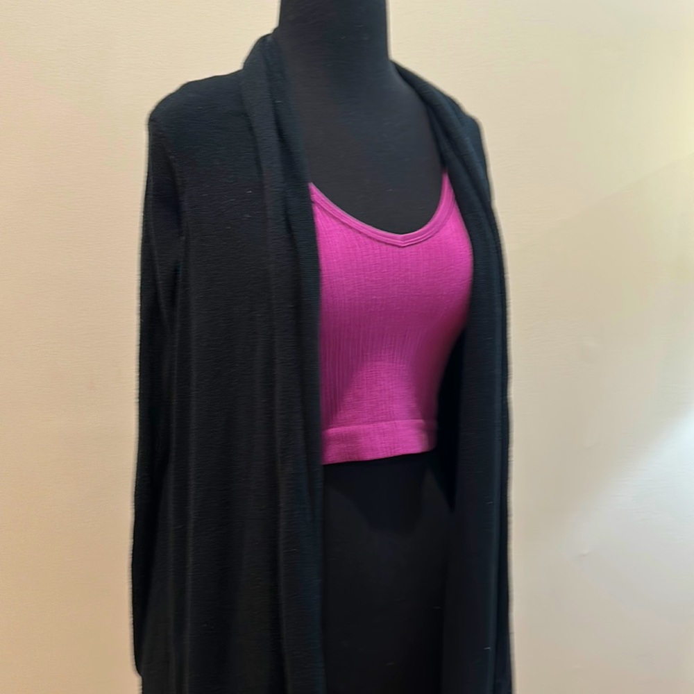 Lilla P Black Wrap Cardigan in Pima Cotton Knit